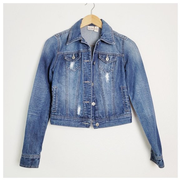 Mudd Denim Jacket Distressed Denim Button Up Jean Jacket S - Picture 3 of 11